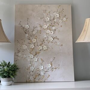 Wall Art floral gold cream textured.‎